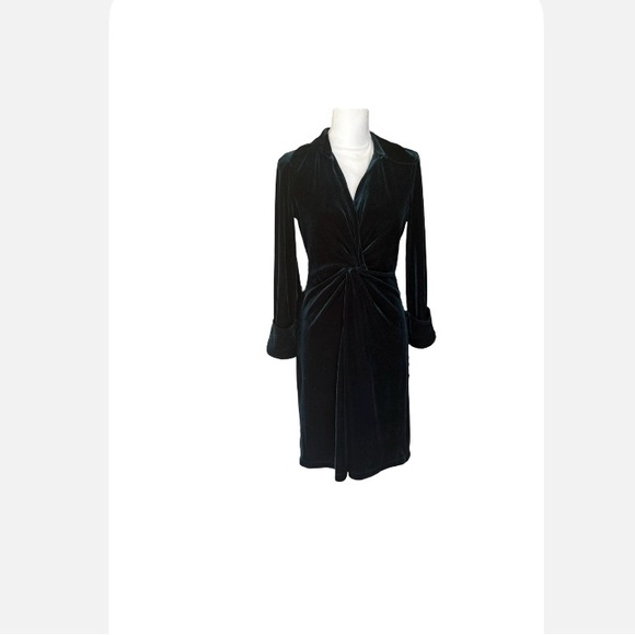 Calvin Klein velour long sleeve body con dark green velvet dress - Picture 14 of 16